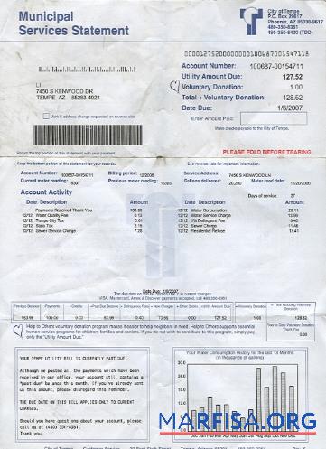 Downloadable USA Arizona water utility bill 2 pages 1 in PSD format template